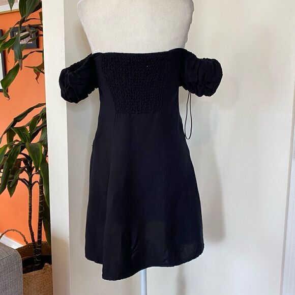 Zara Black Puff Sleeve Linen Blend Mini Dress Size XS - Picture 8 of 14